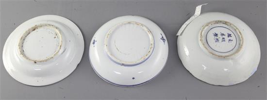 Three Chinese blue and white dishes, Transitional period c1640,